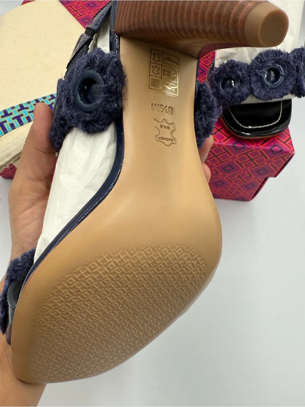 Tory Burch Navy Floral-Appliqué Wedge Sandals